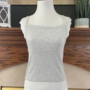 Topshop Gray Marled Rib Singlet‎ Square Neck Tank Size 8-10 NEW